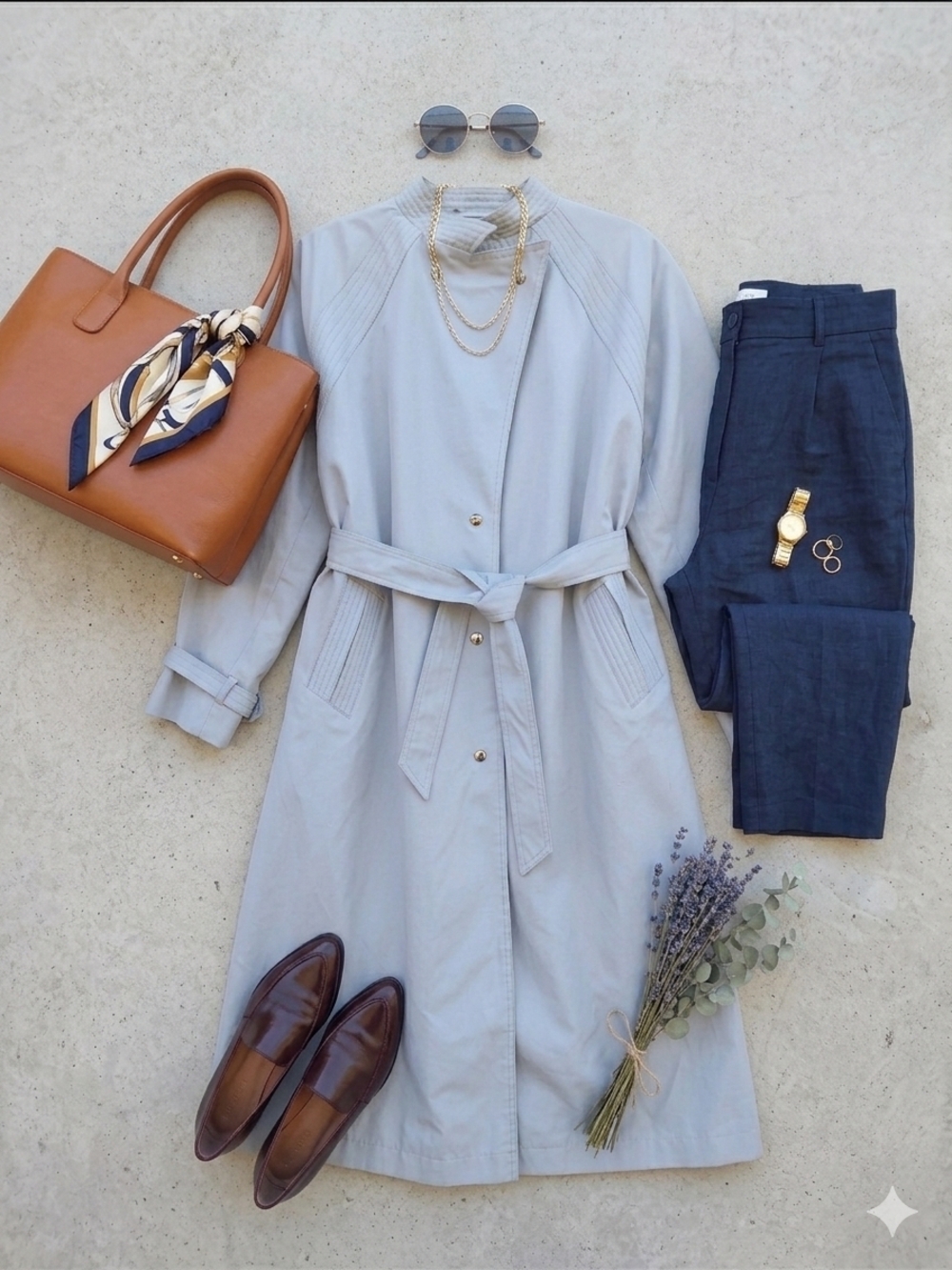 Vintage Mock Neck Powder Blue gray mid-Long Trench Coat